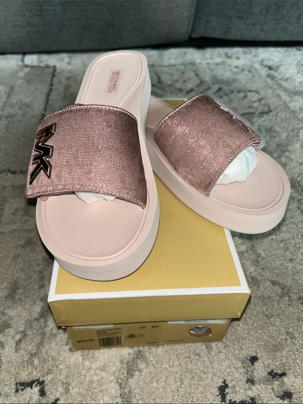 Michael Kors Blush Rose Gold Platform Slide Sandals